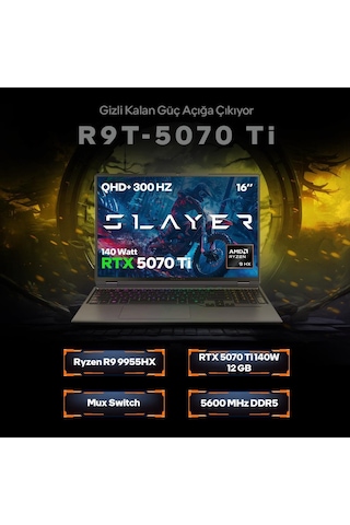 Game Garaj Slayer R9T-5070TIC1 R9-9955HX 32 GB 1 TB SSD RTX5070TI 16" Dos Dizüstü Bilgisayar