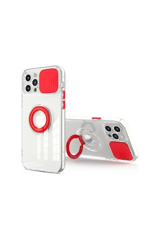 Hepsi Ally iPhone Uyumlu 13 Pro 6.1inç Kılıf Sürgülü Kamera Lens Korumalı Yüzük Standlı Silikon Kılıf- 5775 Najmad Yeşil