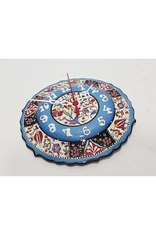 Çini Boyama Kabartma Duvar Saat 18cm - Çini Saat çok Renkli