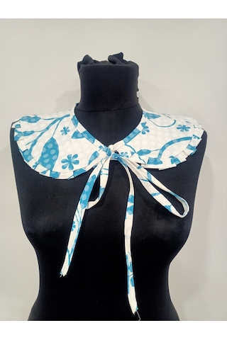 Kadın Fırfır Detay Gömlek Yaka Mavi Desenli Açık Mavi