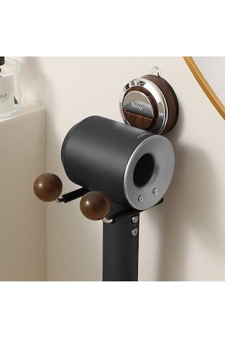 Wondernest Zımbasız Vantuzlu Tutucu, Saç Kurutma Makinesi Lichen Banyo Askısı Siyah