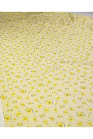 Sarı Yeşil Çiçek Desenli İnce Yumuşak Bürümcüklü Jarse Kumaş Elbiselik & Bluzluk 140x200cm-12621 Sarı,yeşil