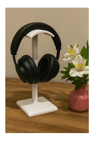 Dekoratif Gamer Kulaklık Standı - Kulaklık Tutucu - Mermer Beyazı - 24 Cm