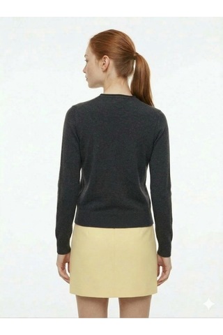 Kadın Acı Kahve Slim Fit Dar Kesim Düğmeli Bisiklet Yaka Triko Hırka Antrasit