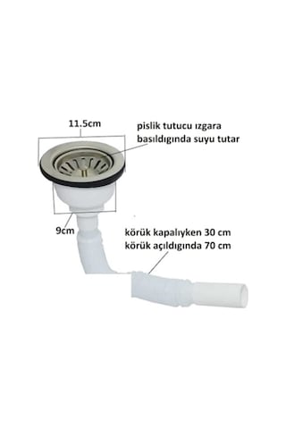 Beyazsu Çöpmak Büyük Mutfak Evye Lavabo Sifonu Paslanmaz