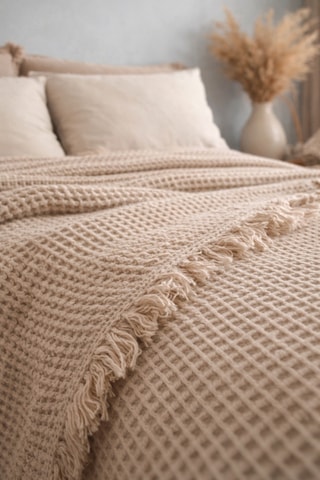 Faralya Life Petek Dokulu Pamuklu Pike Çift Kişilik 200x230 Koyu Bej
