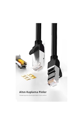 Ugreen Cat6 Saf Bakır Metal Konnektör Ethernet Kablosu Siyah 10 Metre, 50196
