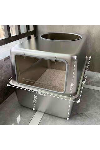 Monozone Büyük Boy Çelik Kedi Kum Kabı Kapalı Sıçrama Önleme Metal Kedi Tuvaleti Paslanmaz Kedi Yatağı