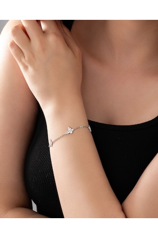 925 Ayar Rodyum Sıralı Üçlü Kelebek Gümüş Kadın Bileklik Gümüş - Rodyum