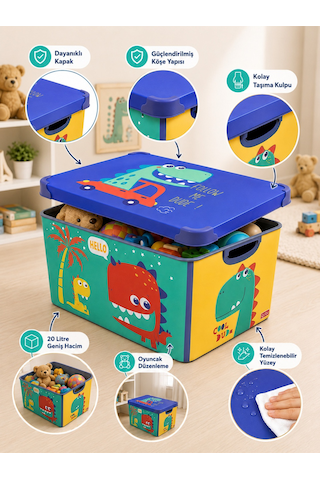 Style Box Dude Dekoratif Oyuncak Kutu Seti - 6x 20 Litre Gri Çok Renkli