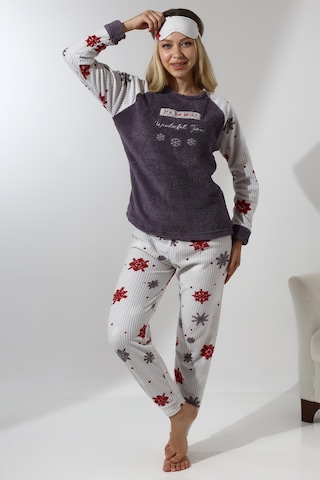 Fawn 5009 Peluş Welsoft Polar Kışlık Yumoş Kadın Pijama Takımı Koyu Gri