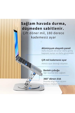 Coofbe Yükseklik Ayarlı 360 Döner Alüminyum Laptop Standı Laptop Sehpası Açı Yükseklik Ayarlı Kaymaz Padli