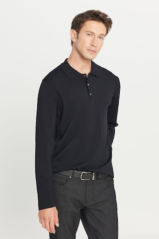 AC&Co / Altınyıldız Classics Erkek Sıyah Standart Fit Normal Kesim Polo Yaka Basic Triko Kazak SIYAH