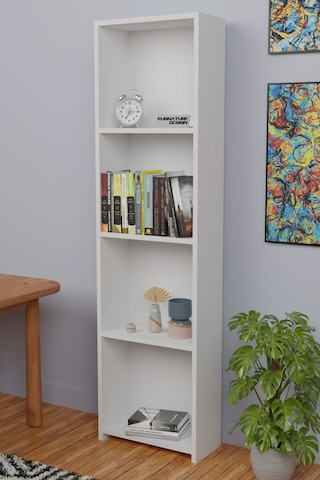 5 Raflı Kitaplık Arkalıklı Dar Raf Kütüphane 170 Cm Beyaz