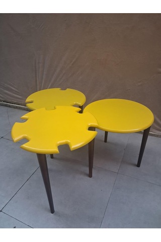 Zigon Dümen Sehpa 90609 Yuvarlak Model Kayın Torna Parlak Sarı Tabla Ceviz Ayak Sarı