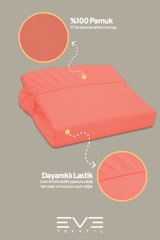 Eve Tekstil %100 Doğal Pamuk Tek Kişilik Rainforce Kumaş Lastikli Çarşaf Ve Yastık Kılıf Set Yavruağzı