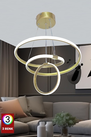 Mars 3 Renk Eskitme Gold Kasa Salon Led Avize Ledli Avize Büyük Salon Avizesi Kumandasız