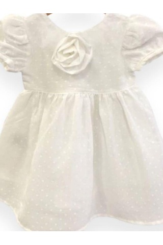Çikoby Kız Bebek Gül Detaylı Şık Elbise-13761 Beyaz