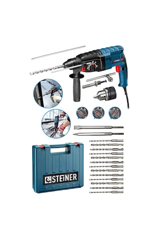 Steiner 4000 W Darbeli Kırıcı Delici Matkap + Mandren + 15 Parça Uç