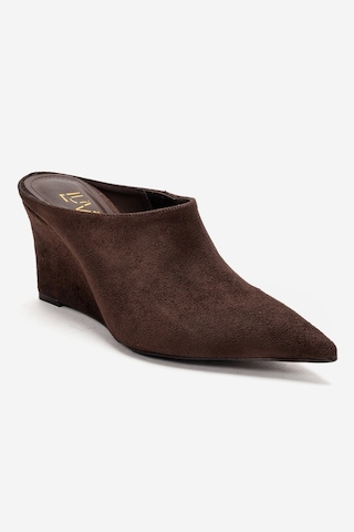 Luvishoes Senso Kahverengi Süet Sivri Burunlu Kadın Dolgu Topuklu Terlik Kahverengi