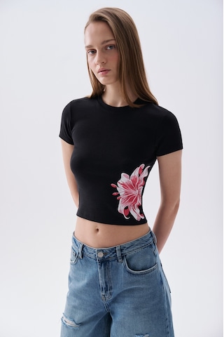Mudo Kadın Kadın Siyah Fitted Baskılı Bisiklet Yaka T-shirt 1268663
