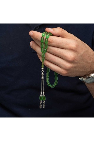 Gümüş Püsküllü Kapsül Kesim Sıkma Kehribar Tesbih Sl12601 Gümüş