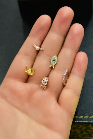Çelik Üç Renkli 5'li Kombinli Tragus Küpe Model3 Çok Renkli