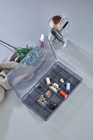 Bayev 5 Adet Füme 18 Bölmeli Avantajlı Takı Aksesuar Saklama Kutusu Gri