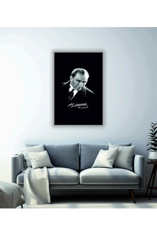 Siyah Beyaz Atatürk Temalı Cam Tablo