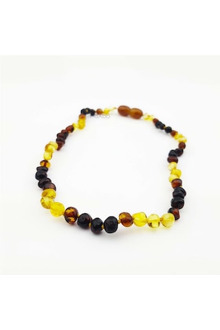 Saatcaddesi Pigado Gerçek Sarı Damla Kehribar Bebek Diş Kolyesi Altın