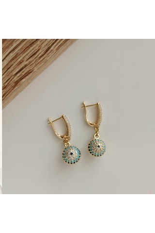 Lente Aksesuar Xuping Gold Zirkon Taşlı Nazar Boncuğu Top Küpe Altın