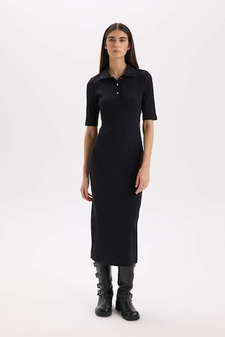 Defacto Bodycon Vücudu Saran Polo Yaka Fitilli Kaşkorse Kısa Kollu Midi Elbise D8296ax25spbk81 Siyah