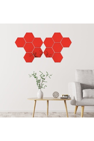 Shineyee Kırmızı Akrilik Hexagon Gölge Sticker - Nem Ve Kalıp Direnci, Ev Dekorasyonu, 12 Adet, 4cm Kenar Uzunluğu Diğer