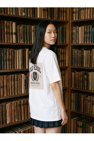 Black Nova Oversize Baskılı Unisex Tişört Back To The School Beyaz