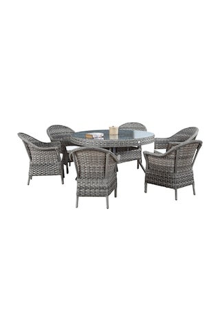 Bahçemo Nova Yuvarlak Masalı Rattan Bahçe Mobilya Takımı 140 Cm Çap Gri