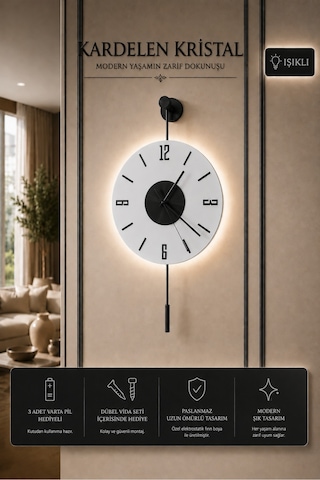 MetaQuartz Aksesuar Siyah Artistry Kardelen Siyah 30x55 Cm Pilli Led , Modern Dekoratif Metal Duvar Saati