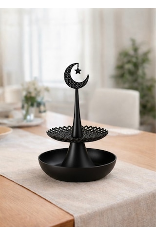 Ramazan Temalı Siyah Dekoratif İftariyelik Sunumluk Hilal & Yıldız Tasarımlı 3d Baskı