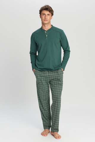 AC&Co / Altınyıldız Classics Erkek Hakı %100 Pamuk Standart Fit Hakim Yaka Desenli Cepli Pijama Takımı Haki