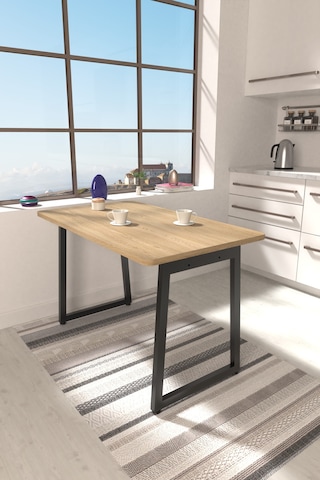 Vilinze Biga Sabit Mdf Metal Ayak Mutfak Masası - 70x120 Cm Siyah Naturel