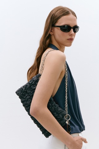 Suud Collection Mavi Nina Dökümlü Halter Top