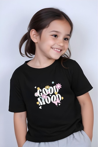 Panios Kids Positive Good Baskılı Kız Çocuk Kısa Kollu T-shirt Siyah