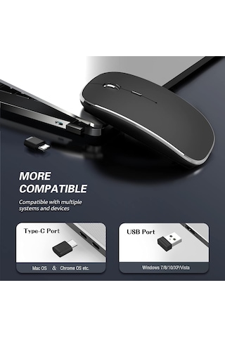 Kablosuz Fare Şarj Edilebilir Taşınabilir Sessiz Usb Type-c Çift Mod 3 Ayarlanabilir Dpı Q23s Siyah Diğer