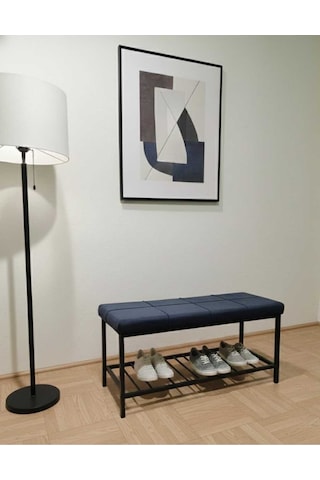 Özcan Metal Metal Ayaklı Raflı Bench Puf Bank Antre Mutfak Salon Yatak Odası Puf Bank 105 40 Lacivert