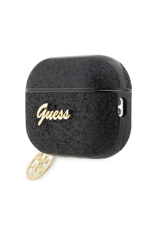 Apple Uyumlu AirPods Pro 2 Kılıf Guess Glitter 4g Charm Exclusive Tasarım Siyah