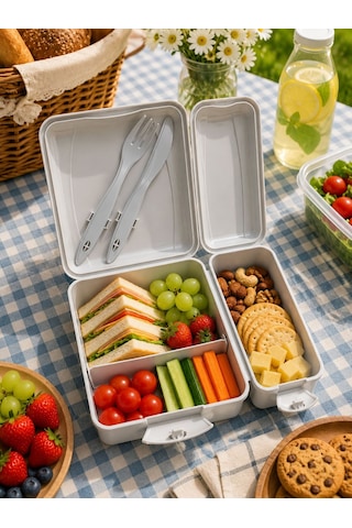 Titiz Takeaway Beslenme Kabı Seti Bölmeli Lunch Box Çatal Bıçak Dahil Bpa Free Çok Renkli 41661012