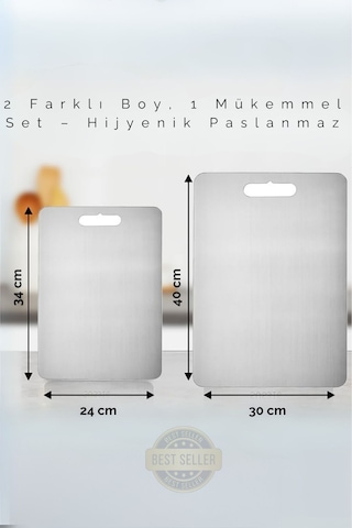 Erya Home 2'li Paslanmaz Çelik Kesme Tahtası Seti 30x40cm-24x34cm