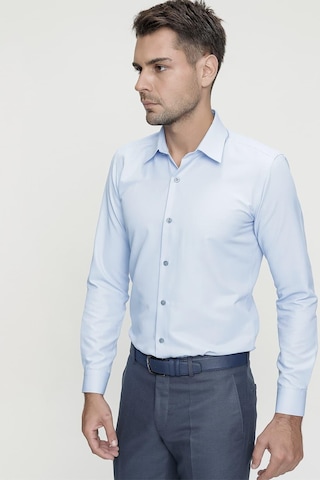 Efor Slim Fit Pamuk Saten Klasik Mavi Gömlek Gk 624 Mavi