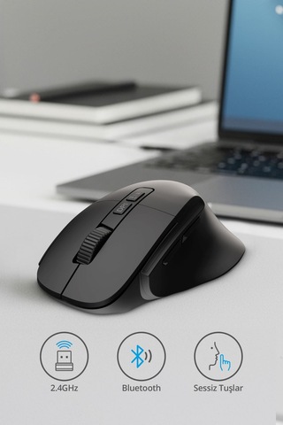7658 Sessiz Tuşlu Kablosuz Mouse / Bluetooth + 2.4ghz Usb / Dpı 800-1200-1600 / 7 Tuşlu 7658