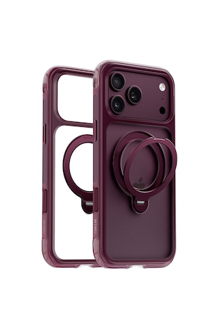 Apple iPhone Uyumlu 18 Pro Kılıf Wiwu Ag-203 Aeroguard Ultra Serisi M-safeli Airbag Tasarımlı Standlı Kapak Bordo