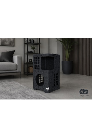 Keçe Kedi Evi Demonte, Yıkanabilir, Taşınabilir Kedi Kulübesi Ketoki 2katlı Gri